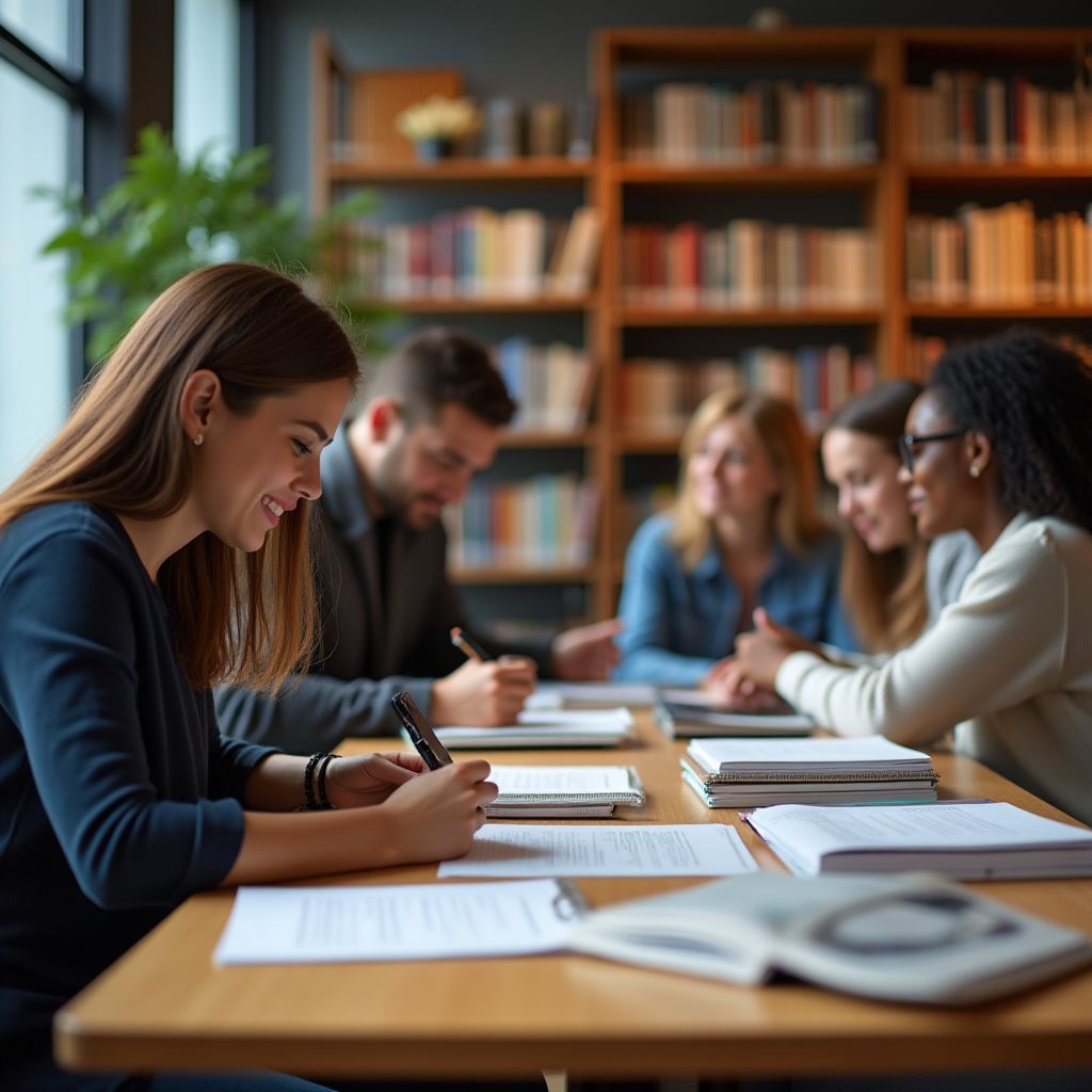 Biblioteca de contabilitate cu studenți studiind